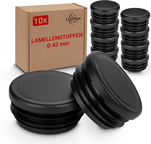 LouMaxx Tapones de láminas redondos de 42 mm – Cubierta de tubo redonda negra tapón para tubo de 42 mm – tapones redondos de plástico resistente – Tapas para postes también para una protección