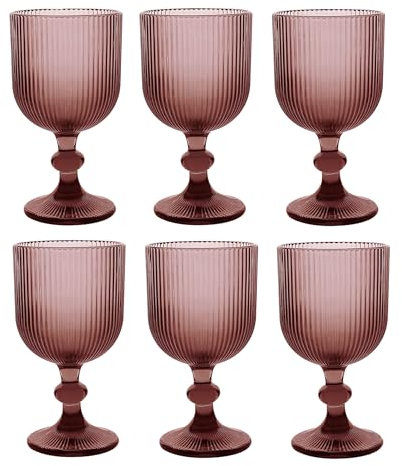 GMMH Juego de 6 copas de vino vintage de colores con relieve (línea/morado/350 ml), vasos de boda, copas de champán, jarra, cuenco de postre, copas de cristal, copas de vino, copas de agua, copas de