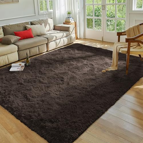 MOONLIGHT20015 Rugs Living Room Large 200x290 cm – Brown Area Rugs for Bedroom Anti Slip – Modern Super Soft Thick Pile Fluffy Shaggy Rug - Plush Carpet Non Shedding Easy To Clean