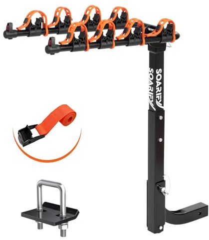 Soarify Bike Rack for Car, SUV, RV, Mount Hitch Bike Rack, Up to 143 lbs Load Bicycle Rack Carrier Rubber Straps, Tilt Release with 2 Hitch for Cars (4 Bikes)