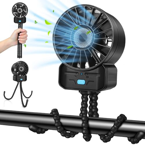 OrLume Ventilador portátil de cochecito, mini ventilador USB C de mesa con clip trípode flexible robusto, 4 velocidades ajustables, silencioso y potente, negro