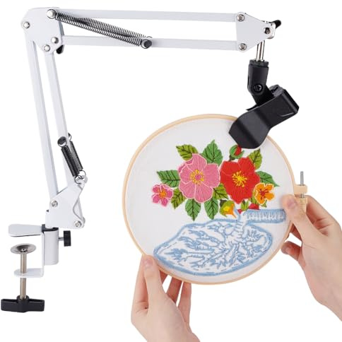 OLYCRAFT Weißes Sticktischständer Set 8mm Loch Handstickständer Klappbarer Kreuzstichständer Stickrahmenhalter Mit Klemme 360 drehbarer Stickständer Für Stickrahmen