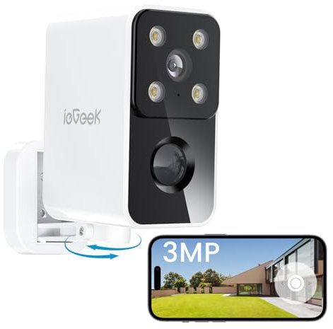 ieGeek 2K Camara Vigilancia WiFi Exterior/Interior, Panorámica de 180, Conexión WiFi6, AI Smart Detection, Cámara de Vigilancia sin Cables de 5200mAh, Almacenamiento Local/Nube, Compatible Alexa