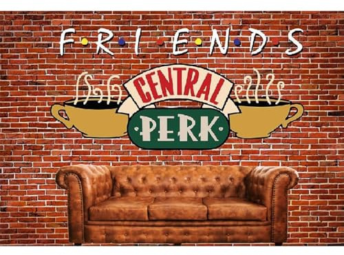Xiaoterna 2,5x1,8m Central Perk Toile de Fond Mur de Briques Rouges Vintage Fête du thé Fond Photographique pour réunion d'amis Pub rétro Canapé Café Coupe Anniversaire Toile de Fond