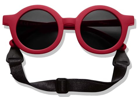 BABYMOCS Gafas de sol redondas para niños de 1,5 años a 8 años, 100% protección UV, flexibles, sin BPA, sin sustancias nocivas, con correa, diseño sueco, gafas de sol para niños pequeños, rojo, Talla