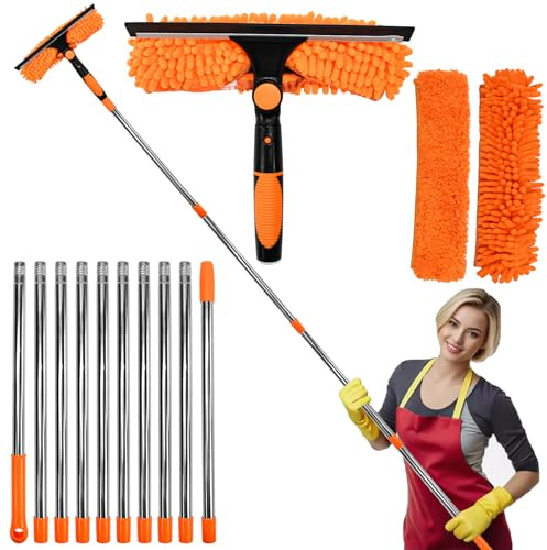 UHETLET Set di Tergicristalli per Finestre Lavavetri con Manico Telescopico 24cm-450cm 2 in 1 Pulitore Telescopico per Finestre Spatole-Lavavetri per Interni ed Esterni per Finestre Bagno Vetro