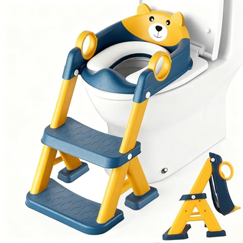 Adaptador Wc Niños, Inodoro de Entrenamiento 2 en 1 para Niños Plegable Portatil Infantil Asiento Inodoro Estabilizar Reductor Wc Taburete de Escalera Cojín Antideslizante