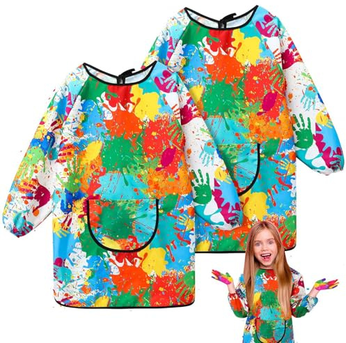 Halinuia Tablier Peinture Enfant,2 Pièces Imperméable Blouse Peinture Enfant 3-8 ans,Manches Longues Avec Poches Pour L'école Activités Peinture Cuisine Coloriage