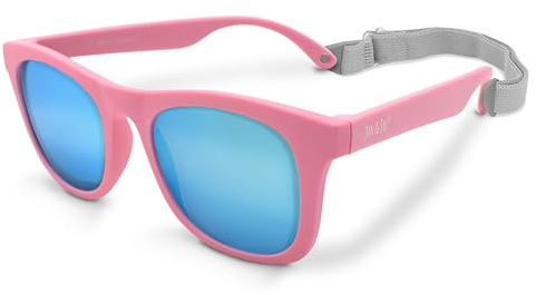 JAN & JUL Girls' Polarized Sunglasses with Strap and UV400 Protection for Kids (L: 6+ Years, Peachy Pink Aurora)