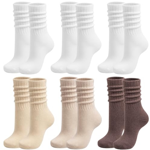 Zuimei 6 Pairs Slouch Socks Women, Knee High Socks for Laides 4-7 | Soft Long Calf Socks Comfortable Scrunch Crew Socks for for Women Sneakers Boot