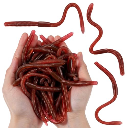 Matwsec 20 Pcs Fake Worms Soft Lure Trout Worm Earthworm 7.09 In Faux Lifelike Stretchy Rubber Earthworms Trick Toy Fishing Lures Baits for Halloween Sensory Bin April Fool's Day Party