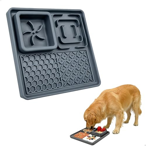Tappetino da Leccare per Cani con Ventosa, Tappetino Cane per Leccare Quadrato, Giochi per Cani, Alleviare l'ansia e la Noia Degli Animali Domestici per Alimentazione Lenta, Senza BPA(20*20cm,Grigio)