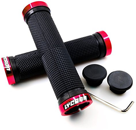 LYCAON Bike Lenker Griffe, rutschfeste Gummi Fahrrad Griff Griff mit Aluminium Lock, Bike Handgriff für Scooter Cruiser Urban Bike Dreirad Rad Stuhl Mountain Bike Road Bike MTB BMX (Rot)