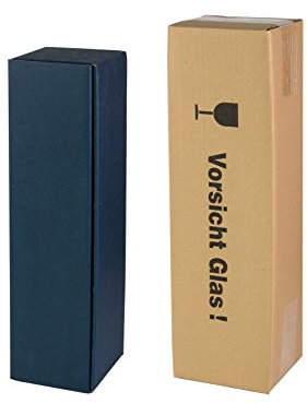 10x Versand-Set / 1er Wein Flaschen Geschenkkarton Blau, Leinenoptik + DHL zertifizierter Versandkarton