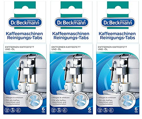 Dr. Beckmann Pastillas de limpieza para cafeteras | Elimina la grasa y el aceite del café | con oxígeno activo 3 x 6 pastillas