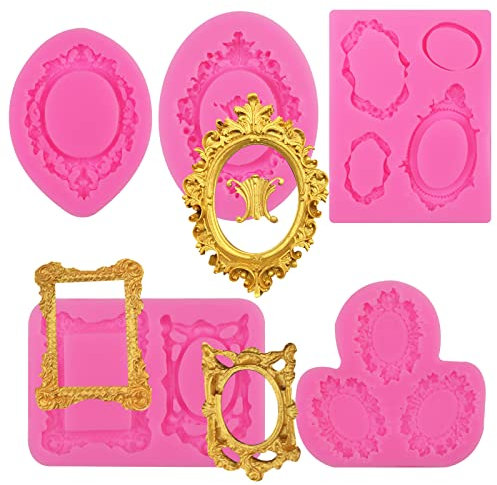 5 Stück Bilderrahmen Fondant Formen 5 Packungen Barock Silikon Fondant Form Vintage Bilderrahmen Relief Blume Spitze Form Filigrane Form für Kuchen Dekorieren Zucker Handwerk Polymer Ton