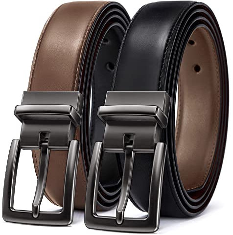 BULLIANT Gürtel Herren, Gürtel Leder Wendegürtel 35MM,Ein Gürtel Kehrt für Zwei Farben,Größe Angepasst,Schwarz/Tawny2542,115cm/38-40 taille verstellbar