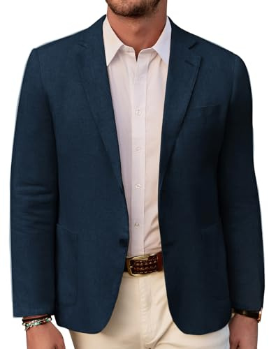 PJ PAUL JONES Chaqueta de lino para hombre, informal, ajustada, ligera, de 2 botones, deportiva, ajustada, para ocio, marine, M