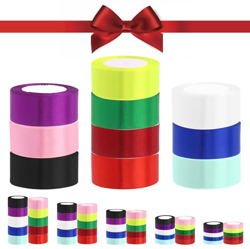 Glarks - Juego de 10 rollos de cintas de satén de 3/8 pulgadas x 25 yardas, 10 colores de doble cara de tela de poliéster rollo de cinta para regalos, envolver el pelo, lazos de flores, decoración de