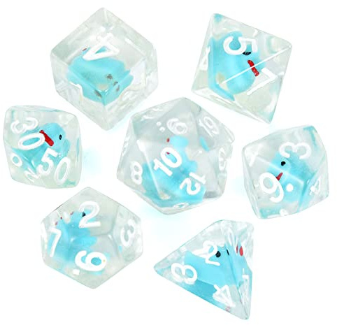 FLASHOWL Juego de dados poliédricos y RPG de pato DND con pato interior poliédrico Roll Play Gaming D20 dados Dungeons and Dragon Dados, 7 piezas, color azul