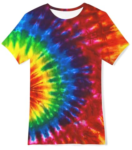 Fanient Adolescente Tshirt Ragazzi Ragazze 3D Colorato Tie-Dye Tessuto T Shirt Estate Casual Manica Corta Magliette Top 9-12 Anni M