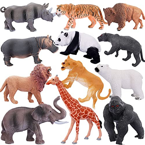 Kinmsito Safari Tiere Spielfiguren - Realistische Tierfiguren mit Elefant, Giraffe, Löwe - Pädagogisches Spielzeug für Kinder