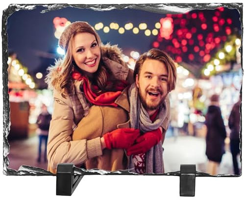 Kufutee Marco de piedra de pizarra personalizado para fotos, piedra conmemorativa de mascotas, placa de fotos DIY agradable recuerdo familiar regalo para marido, esposa, aniversario