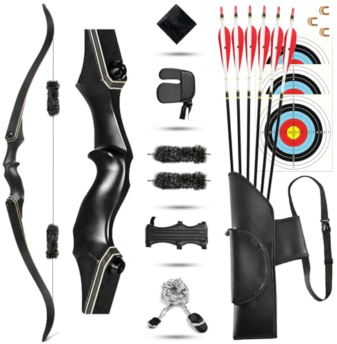 ZSHJGJR Set Arco e frecce Set Arco Ricurvo 60 pollici 30-60 libbre Arco Takedown per Adulti Tiro con l'arco Arco Ricurvo professionale da caccia per Tiro con l'Arco con Frecce (Arco Alluminio, 50 lbs)