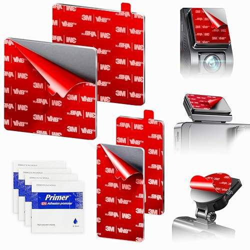 Dash Cam Mount Adhesive Pads – 4-Pack Double-Sided Tape Made with 3M VHB – 2 Square (72x72mm) & 2 Rectangular (72x36mm) – Heat-Resistant for Windscreen & Dashboard – Includes 4 Adhesion Promoters