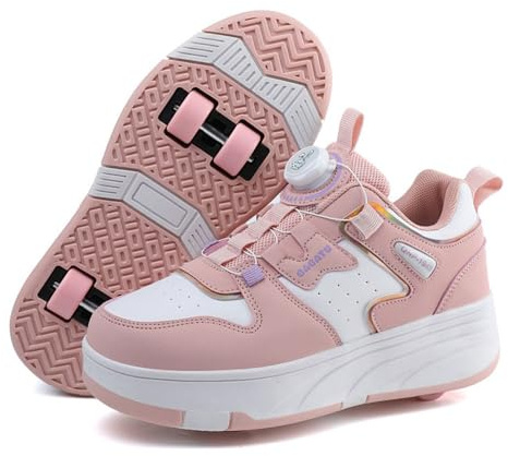 Hiseng Chaussure Roller Fille 31-40EU, Basket Roller pour Enfan Chaussure a Roulette Garcon Chaussure a Roulette Fille Garçons Chaussures Roller Roues Basket a Roulette Adolescents pour Extérieur