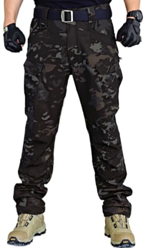 WINKEEY Pantalones de Combate para Hombres Pantalón Outdoor para Hombre Cortaviento Impermeable Casual y Cálido Pantalones de Multibolsillos Trabajo para Hombres,Camuflaje Nocturno L
