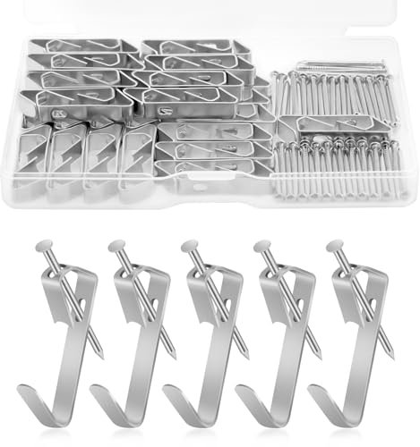 vsshe Kit per appendere quadri, 100 pcs Ganci per quadri resistenti, Gancis per cornici con chiodi, Kit di Gancis Cornice per Pareti Dure reggono 30 libbre (30LB), per pareti dure,ufficio,casa,argento