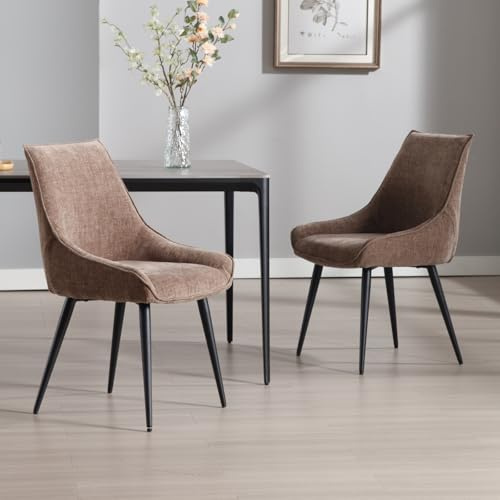 DAYALANE Chaises de Salle à Manger Lot de 2 Chaise de Cuisine en Chenille Moderne Chaise Rembourrée pour Cuisine Salon, Marron