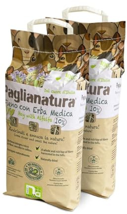 Paglianatura Kit de 2 Sacs de Foin Naturel de 1300 g avec Luzerne — Nourriture pour Lapins, cobayes et rongeurs — Riche en Fibres, protéines et Calcium
