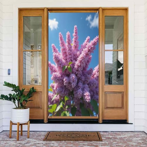 Decoraciones para puertas, diseño floral de color lila n.º 497, pancartas de puerta de primavera y verano para la parte delantera, cubierta de letrero de otoño e invierno, telón de fondo para colgar
