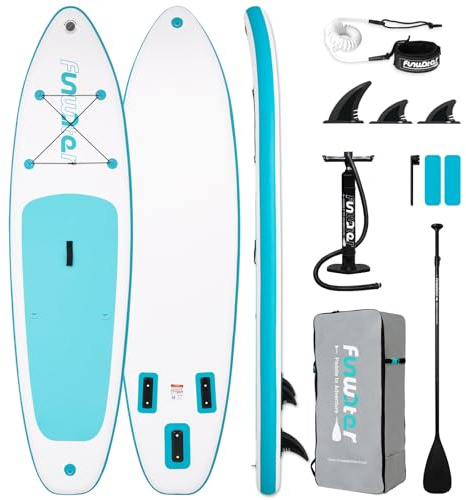 FunWater 320CM Aufblasbar Stand Up Paddling Board SUP– Paddel, Rucksack, 3 Flossen, Pumpe, Leine– SUP Board für Anfänger & Fortgeschrittene