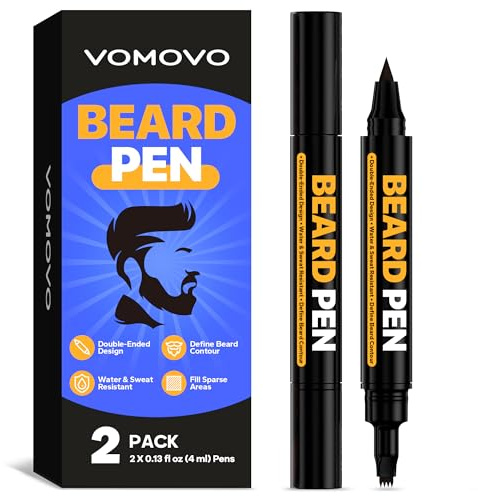 Vomovo Beard Pen Filler for Men (Black, 2 Pack), Barber Styling Grooming Pencil, Waterproof & Sweat Proof, Cover Beard & Facial Hair in Seconds, Long Lasting Solution with Natural Finish