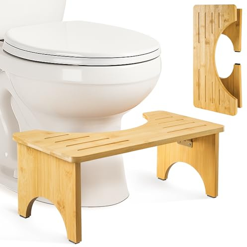Lureon Klappbarer Toilettenhocker Erwachsene, Klohocker aus Bambus-Holz für Badezimmer, Ergonomischer WC Hocker-Kackhocker für Hämorrhoiden Verstopfung Blähungen