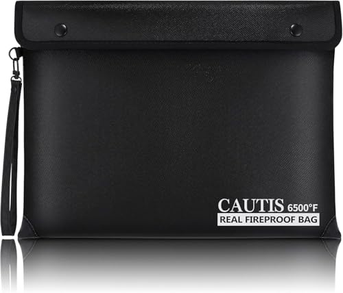 CAUTIS 6500℉ Upgraded Fire proof Document Bag A4 Size (Black) | Fireproof Bags For Money With Fire proof Zipper, 8-Layer Material, Envelope Design Suitable For Money And Important Documents