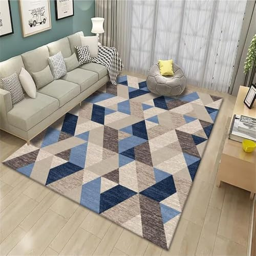 QGYFRE Tappeti Salone Tappeto Cucina Lavabile camera da letto 100x160CM blu geometrico moderno grigio-marrone. Guida Corridoio bambini