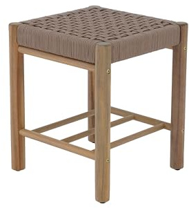 BAÏTA Tabouret intérieur et extérieur AVI en Bois d'acacia et Corde Marron Clair