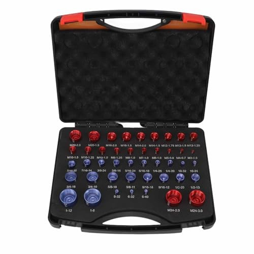 OEBUAFI 44Pcs Nut and Bolts Thread Checker, Red Blue Nut and Bolts Size Gauge, 23 Inch & 21 Metrics Nut and Bolts Identifier Gauge with Handy Tool Box for Home Garages Car Repair