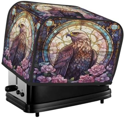 Stained Glass Style Eagle Flower Toaster Cover 2 Slice, Waterproof Protective Oxford Fabric Small Kitchen Appliance Dust Cover with Pocket for Toaster Oven Coffee Machine Mixer