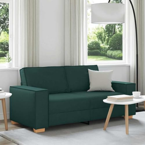 LoogCape Sofá de 2 plazas, color verde oscuro, 140 cm, funda de tela, marco de metal, sofá de salón, cómodo acolchado, resistente, sofá lounge