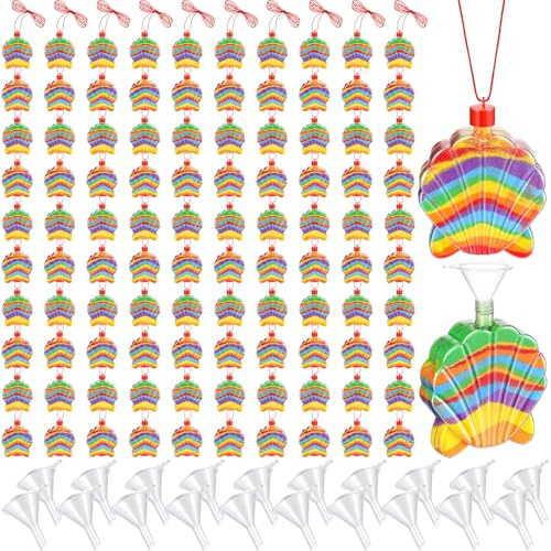 Tanlade 100 Pcs Shell Shaped Sand Art Bottle Necklaces for Crafts Create Your Own Art for DIY Craft Making Classroom Activities Party Favors, Sand Not Include