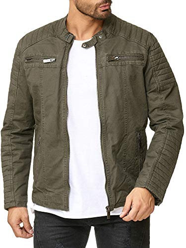 Redbridge Robuste Bikerjacke mit Reißverschluss und Stehkragen – Lässige Übergangsjacke Dunkelkhaki XXL