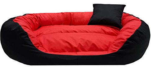 Odol-Plu Hundebett Hundekissen Hundesofa Hundekorb Katzenbett Tierbett 110 cm x 80 cm, XXL, wasserdicht (Schwarz-Rot)