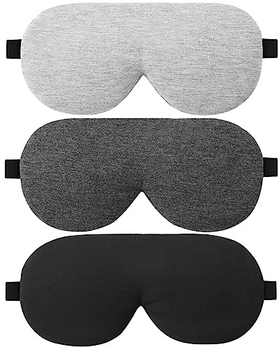 ALASKA BEAR 3 Pack Sleep Eye Masks Organic Cotton Cool Bamboo - Contoured Inserts for Pressure Free and 100% Light Blocking, Lightweight for Home or Travel Use (Black, Grey, Silver)