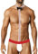Bommi Fairy Herren Sexy Mankini Borat Unterwäsche Thong Swimsuit Butler Kostüm Kellner Outfit Hosenträger Lustiges Neuheitsgeschenk (Rot)