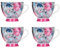 KitchenCraft China 'Grey Floral' Footed Flower-Patterned Mugs, Tea or Coffee Cups, Microwave and Dishwasher Safe, 400 ml - Grey / Pink (Set of 4)